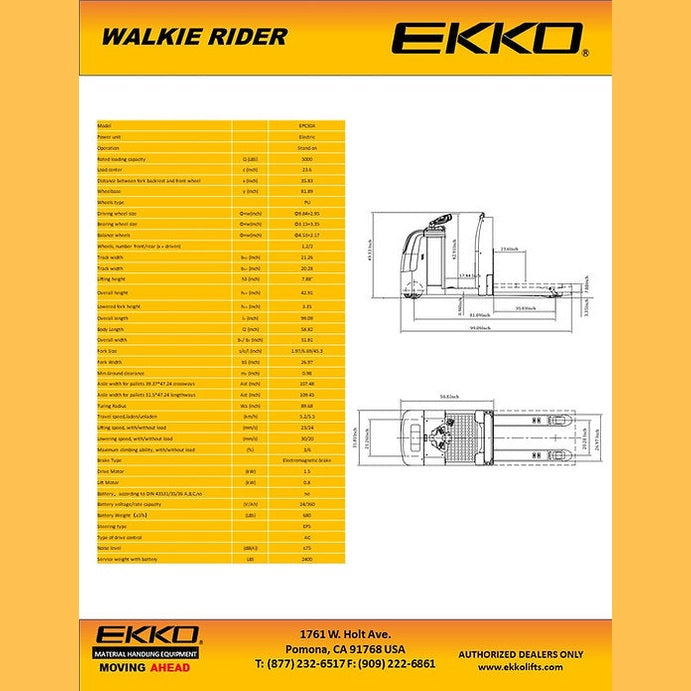 EKKO EPC30A Center-Controlled Rider Pallet Jack 5000lbs. Capacity