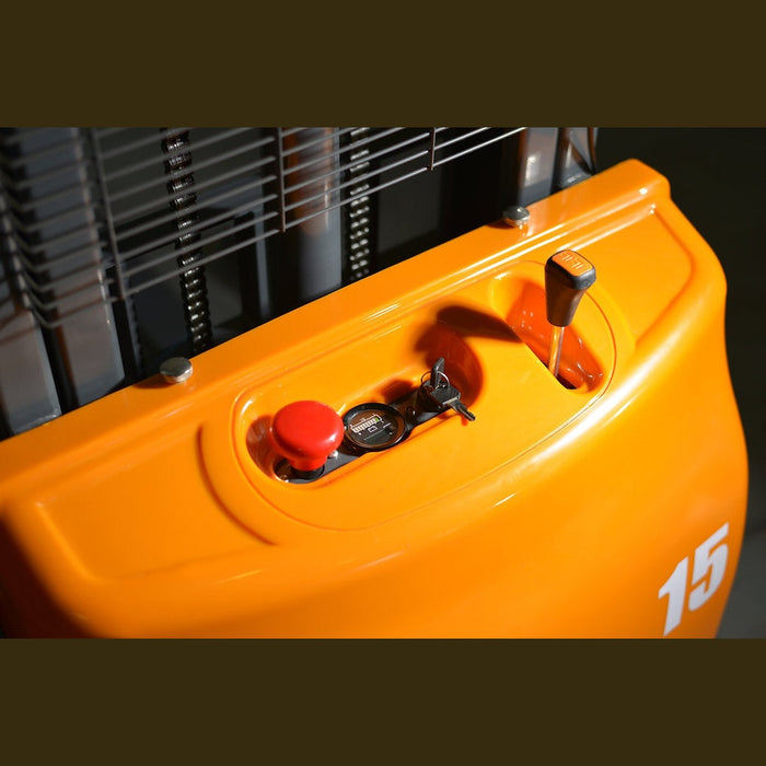 EKKO EA15A-138 Semi-Electric Straddle Stacker, 3,300 lbs Capacity, 138" Height