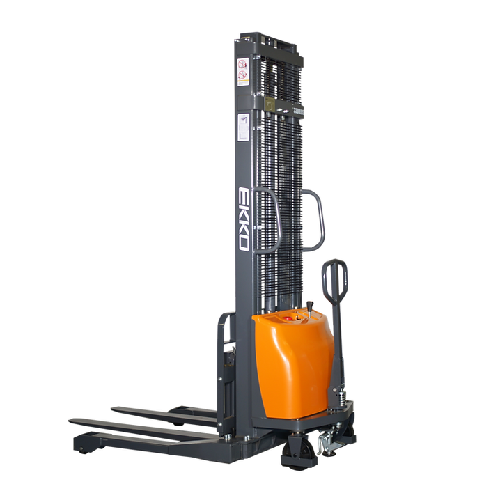 EKKO EA15A-138 Semi-Electric Straddle Stacker, 3,300 lbs Capacity, 138" Height