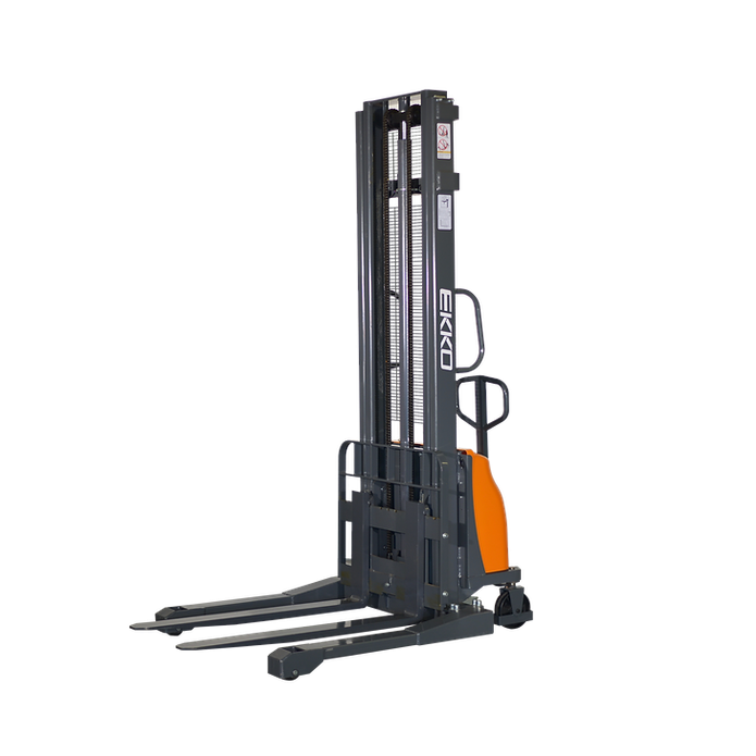 EKKO EA15A-138 Semi-Electric Straddle Stacker, 3,300 lbs Capacity, 138" Height