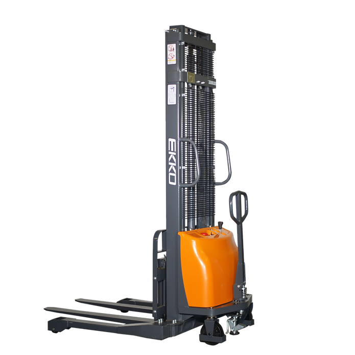 EKKO EA15A Semi-Electric Straddle Stacker, 3,300 lbs Capacity, 118" Height