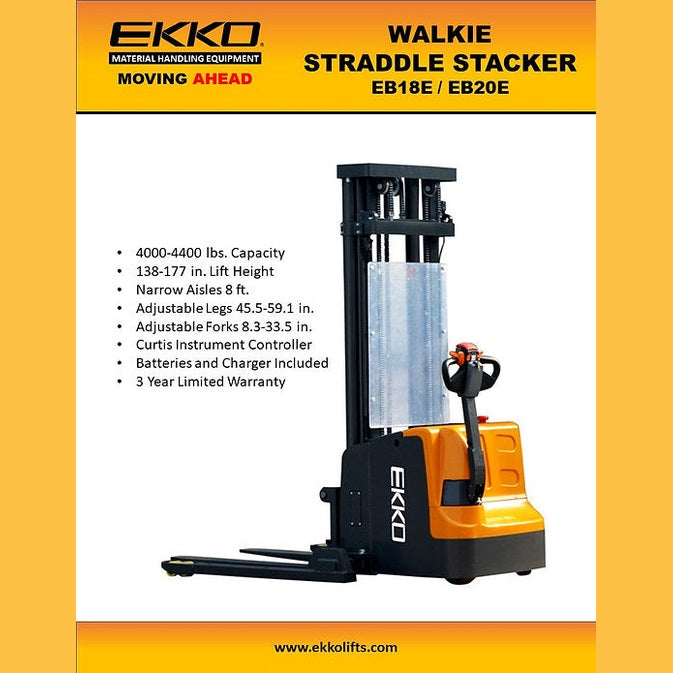 EKKO EB20E Full Powered Straddle Stacker 4400 lb Cap., 177" Height