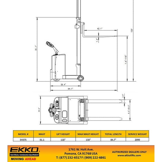 EKKO EK07S Counterbalance Walkie Stacker 1550lbs. Cap.