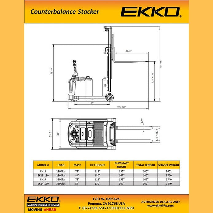EKKO EK14-118 Counterbalanced Walkie Stacker 3300 lb Cap.