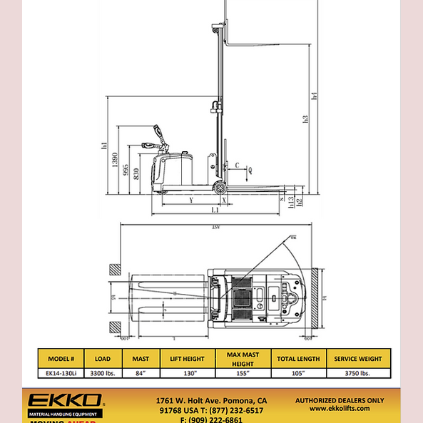 EKKO EK14-130Li Lithium Powered Counterbalanced Walkie Stacker