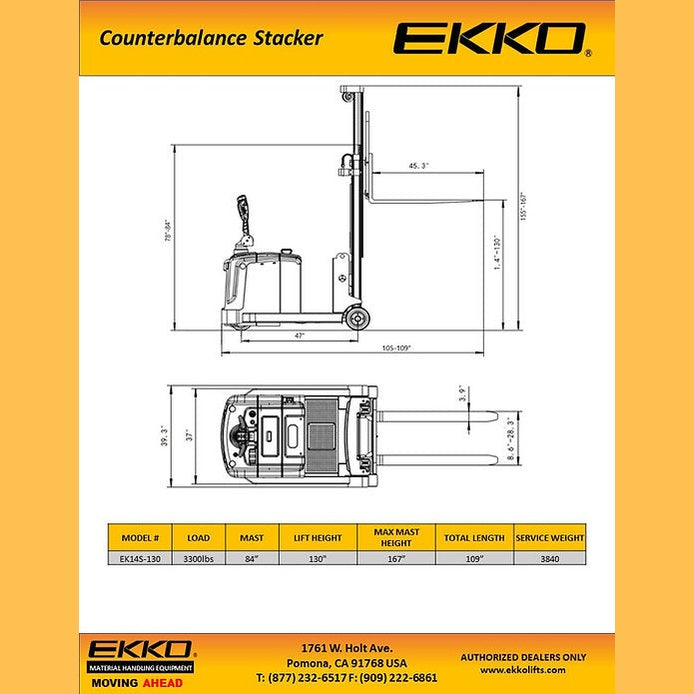 EKKO EK14S-130 Counterbalanced Walkie Stacker SIDE-SHIFTING