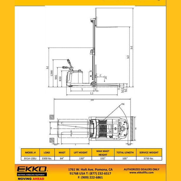 EKKO EK14S-130Li Lithium Counterbalanced Walkie Stacker SIDE-SHIFTING