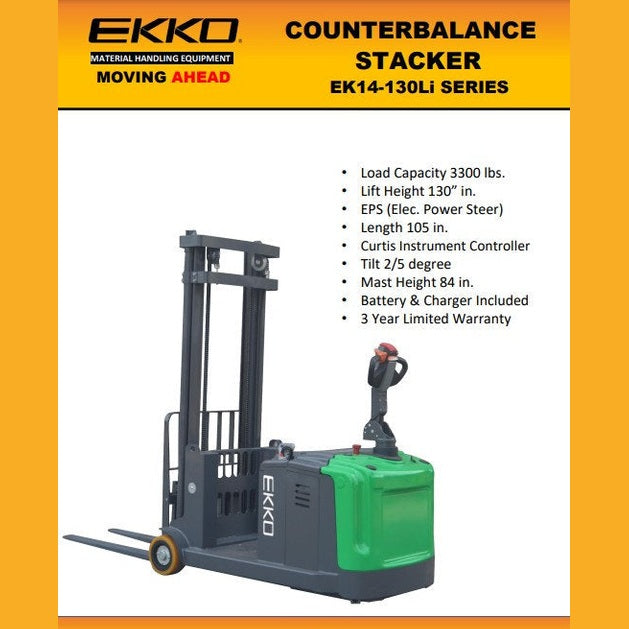 EKKO EK14S-130Li Lithium Counterbalanced Walkie Stacker SIDE-SHIFTING