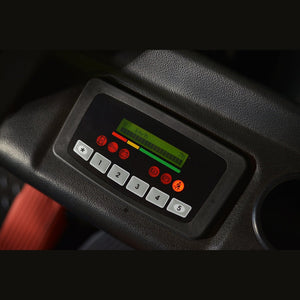 Operator display with speed gauge, status indicators, and numeric keypad.