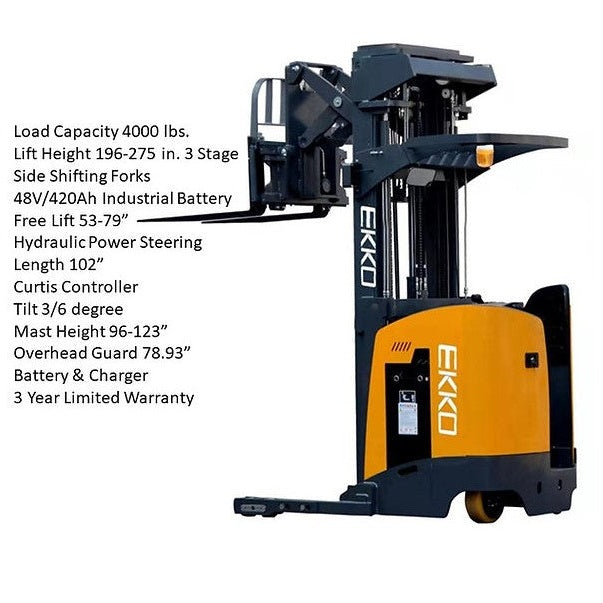 EKKO EK18RR Stand-Up NA Reach Truck 4000 lb Cap., 275"Lift Ht.