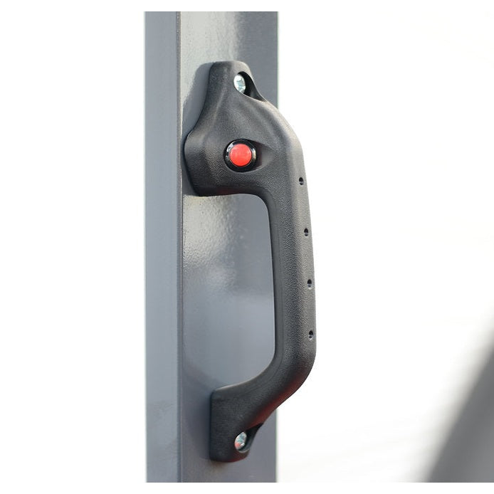 Grab handle with red button on EK25T-Li overhead guard upright