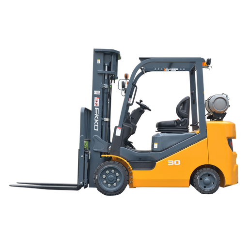Side profile view of the EKKO EK30SLP cushion-tire forklift
