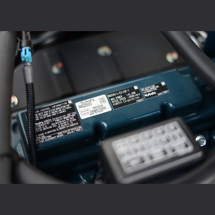 Kubota engine ID plate on EK30TLP — WG2503, 41.3 kW max power, Made in Japan