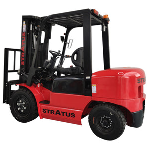 Red Stratus forklift on a white background