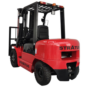 Red Stratus forklift on a white background