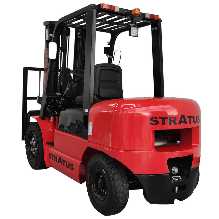 Red Stratus forklift on a white background